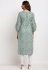 Turquoise green Pure Cambric Cotton Jaipuri Floral Printed Kurti