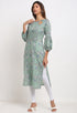 Turquoise green Pure Cambric Cotton Jaipuri Floral Printed Kurti
