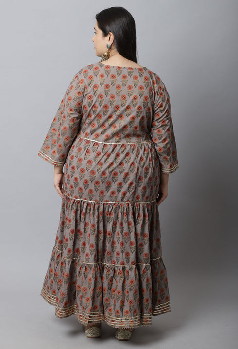 Pure Cambric Cotton Jaipuri Floral Printed Plus Size Kurti