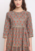 Grey And Orange Pure Cambric Cotton Jaipuri Floral Printed Kurti