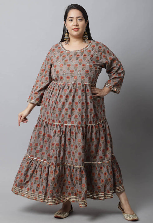 Pure Cambric Cotton Jaipuri Floral Printed Plus Size Kurti