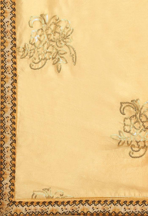Golden Beige Pure Muslin Embroidered Salwar Suit Material