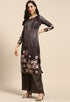 Charcoal Grey Pure Muslin Embroidered Salwar Suit Material