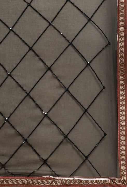 Charcoal Grey Pure Muslin Embroidered Salwar Suit Material