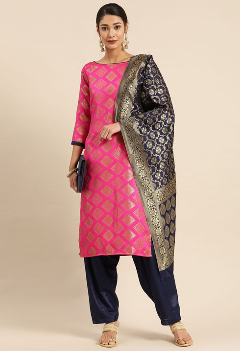 Magenta Silk Blend Jaccquard Woven Salwar Suit Material