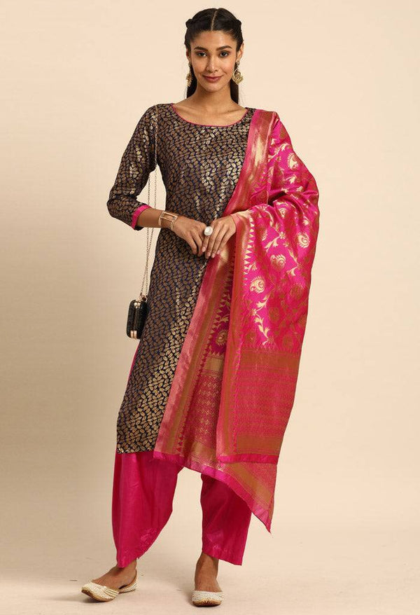 Blue Silk Blend Jaccquard Woven Salwar Suit Material