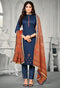 Navy Blue Jam Cotton Embroidered Salwar Suit Material