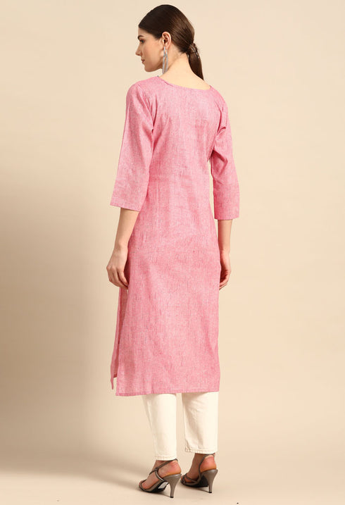 Pink Pure Cambric Cotton Embroidered Kurti