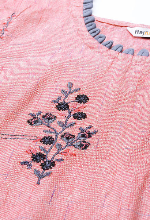 Pink Pure Cambric Cotton Embroidered Kurti