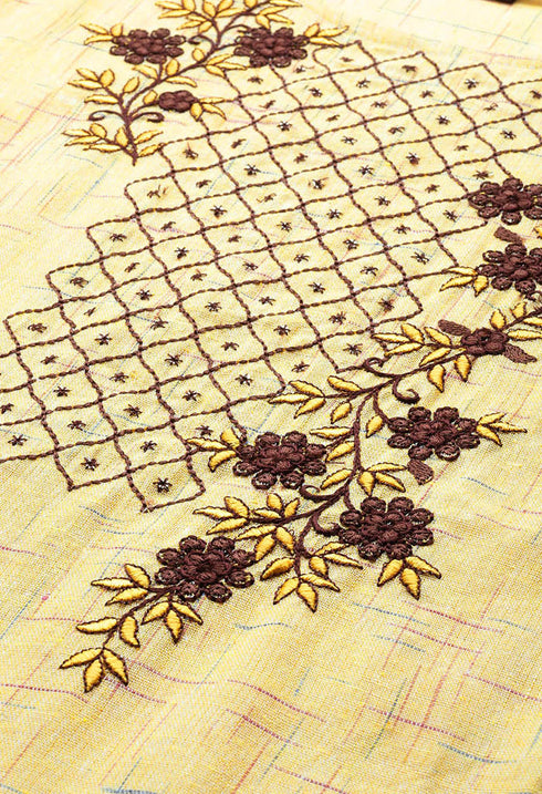 Yellow Pure Cambric Cotton Embroidered Kurti