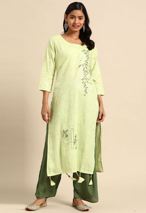Green Pure Cambric Cotton Embroidered Kurti