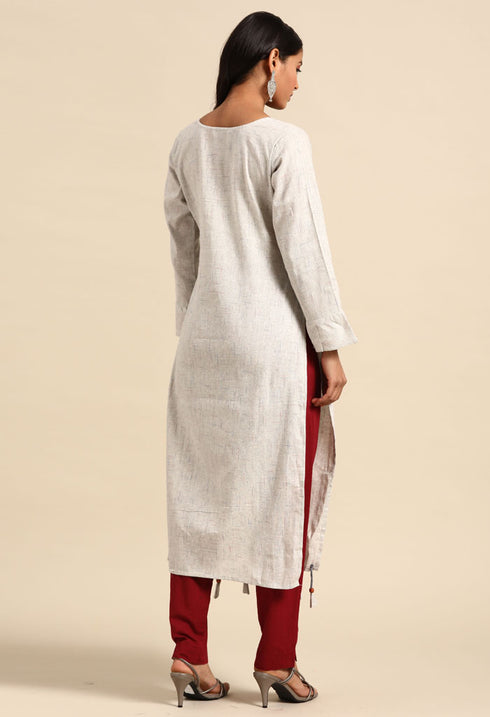 Light Grey Pure Cambric Cotton Embroidered Kurti