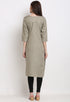 Grey Slub Cotton Floral Embroidered Kurti