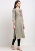 Grey Slub Cotton Floral Embroidered Kurti