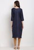 Navy Blue Slub Cotton Floral Embroidered Kurti