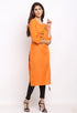 Orange Slub Cotton Floral Embroidered Kurti