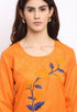 Orange Slub Cotton Floral Embroidered Kurti
