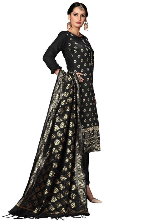 Black Heavy Silk Banarasi Weaving Work Unstitched Salwar Suit Material
