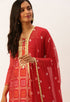 Red Banarasi silk Printed Unstitched Salwar Suit Material