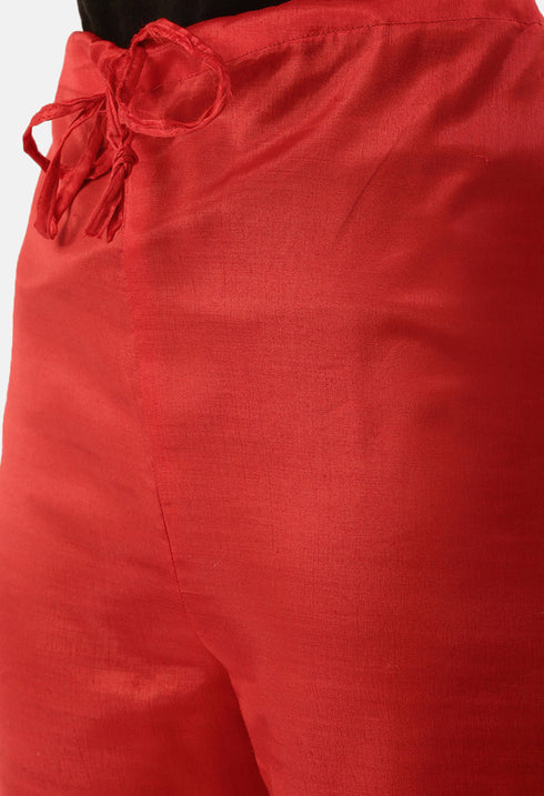 Red Banarasi silk Printed Unstitched Salwar Suit Material