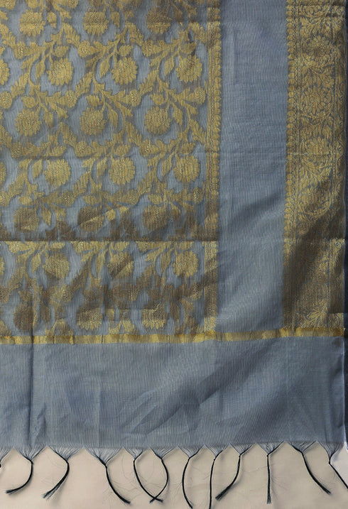 Grey Heavy Silk Banarasi Weaving Work Unstitched Salwar Suit Material