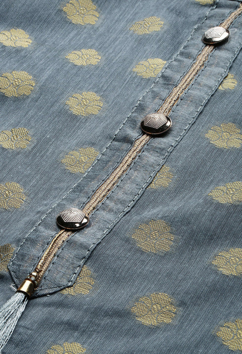 Grey Heavy Silk Banarasi Weaving Work Unstitched Salwar Suit Material