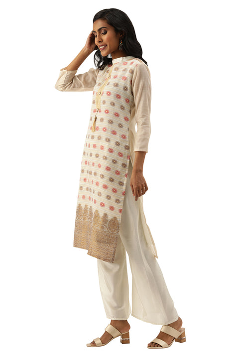 Beige Heavy Silk Banarasi Weaving Work Unstitched Salwar Suit Material - Rajnandini