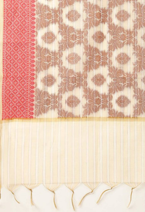 Beige Heavy Silk Banarasi Weaving Work Unstitched Salwar Suit Material - Rajnandini