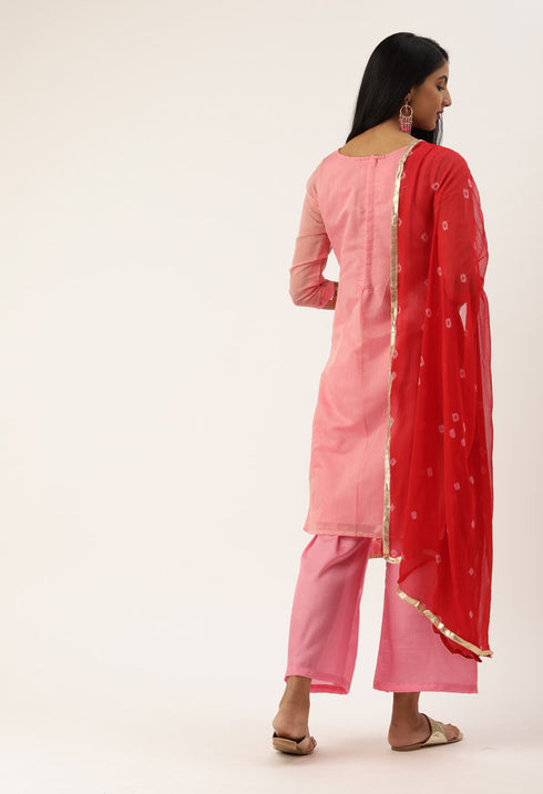 Baby Pink Heavy Silk Banarasi Weaving Work Unstitched Salwar Suit Material - Rajnandini