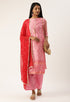 Baby Pink Heavy Silk Banarasi Weaving Work Unstitched Salwar Suit Material - Rajnandini