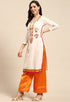 Off-White Chanderi Silk Embroidered Semi-Stitched Salwar Suit Material