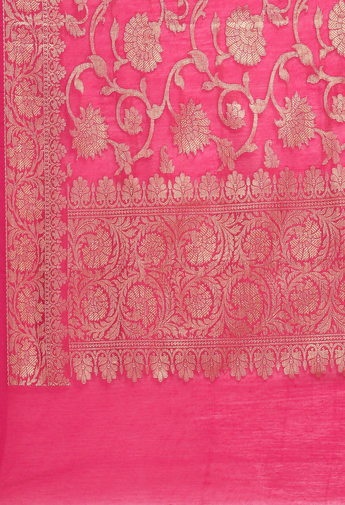 Pink Chanderi Silk Embroidered Semi-Stitched Salwar Suit Material