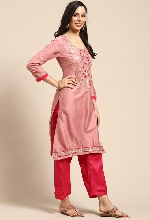 Pink Pure Cotton Embroidered Unstitched Salwar Suit Material