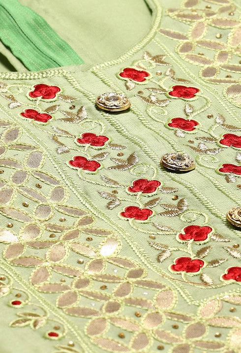 Green Pure Cotton Embroidered Unstitched Salwar Suit Material