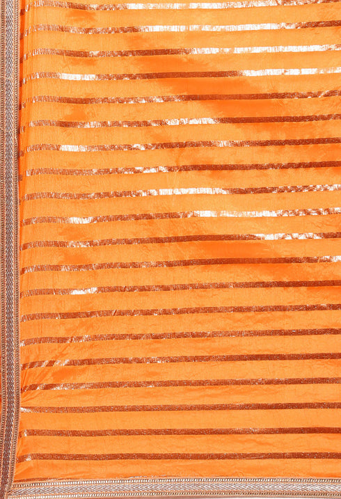 Orange Chanderi Silk Embroidered Unstitched Salwar Suit Material