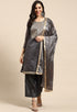 Grey Chanderi Silk Embroidered Unstitched Salwar Suit Material