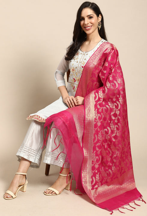 Light Blue Chanderi Silk Embellished Unstitched Salwar Suit Material