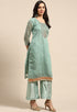Green Chanderi Silk Embellished Unstitched Salwar Suit Material