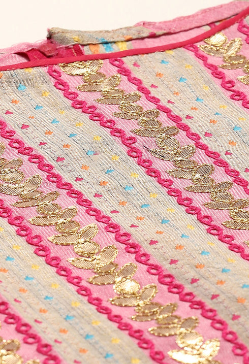Pink Cotton Embroidered Unstitched Salwar Suit Material