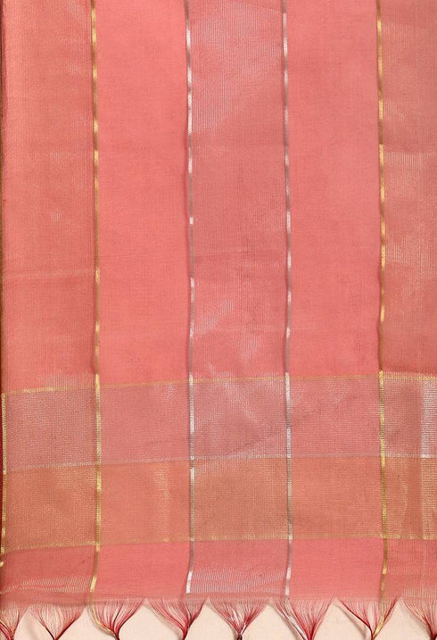 Beige And Red Chanderi Silk Embroidered Unstitched Salwar Suit Material - Rajnandini