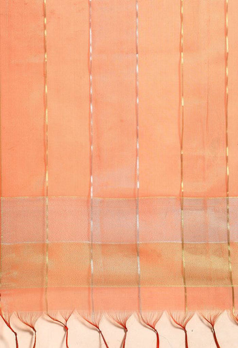 Beige And Orange Chanderi Silk Embroidered Unstitched Salwar Suit Material - Rajnandini