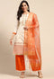 Beige And Orange Chanderi Silk Embroidered Unstitched Salwar Suit Material - Rajnandini