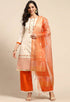 Beige And Orange Chanderi Silk Embroidered Unstitched Salwar Suit Material - Rajnandini