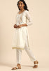 Off-White chanderi silk Embroidered Unstitched Salwar Suit Material