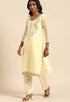 Light Yellow chanderi silk Embroidered Unstitched Salwar Suit Material