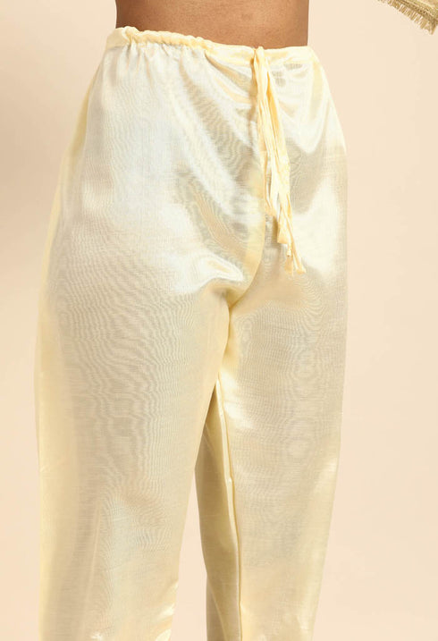 Light Yellow chanderi silk Embroidered Unstitched Salwar Suit Material