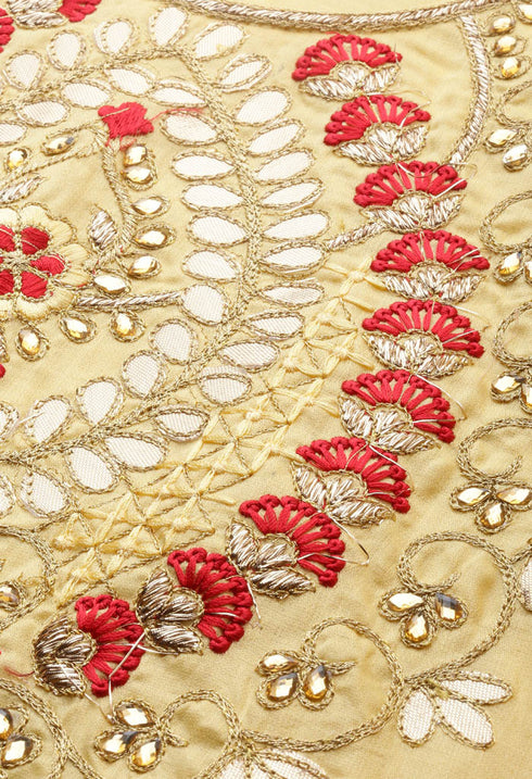 Yellow Glass Cotton Embroidered Unstitched Salwar Suit Material