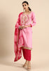 Pink Glass Cotton Embroidered Unstitched Salwar Suit Material