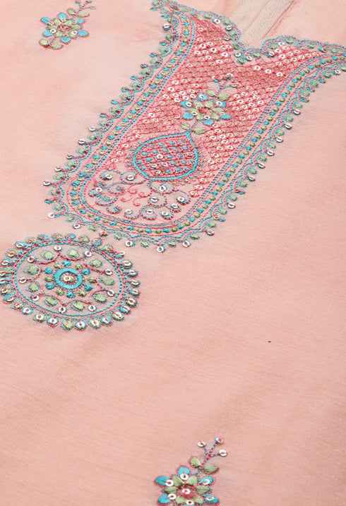 Peach chanderi silk Embroidered Unstitched Salwar Suit Material