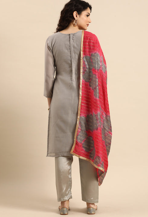 Baby Pink chanderi silk Embroidered Unstitched Salwar Suit Material - Rajnandini